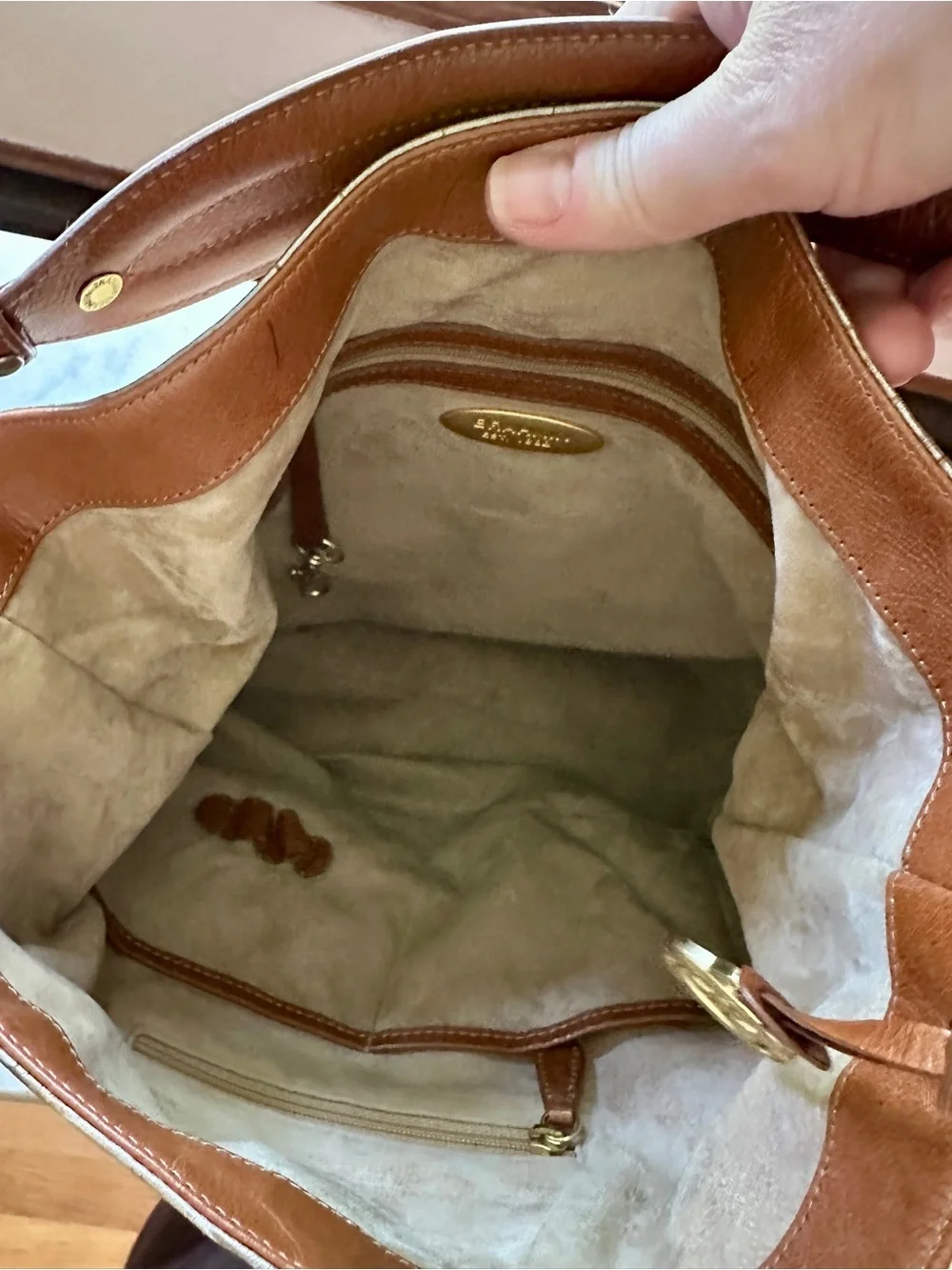 Vintage Brahmin Metallic Croc-Embossed Hobo Bag in Light Gold & Brown Leather